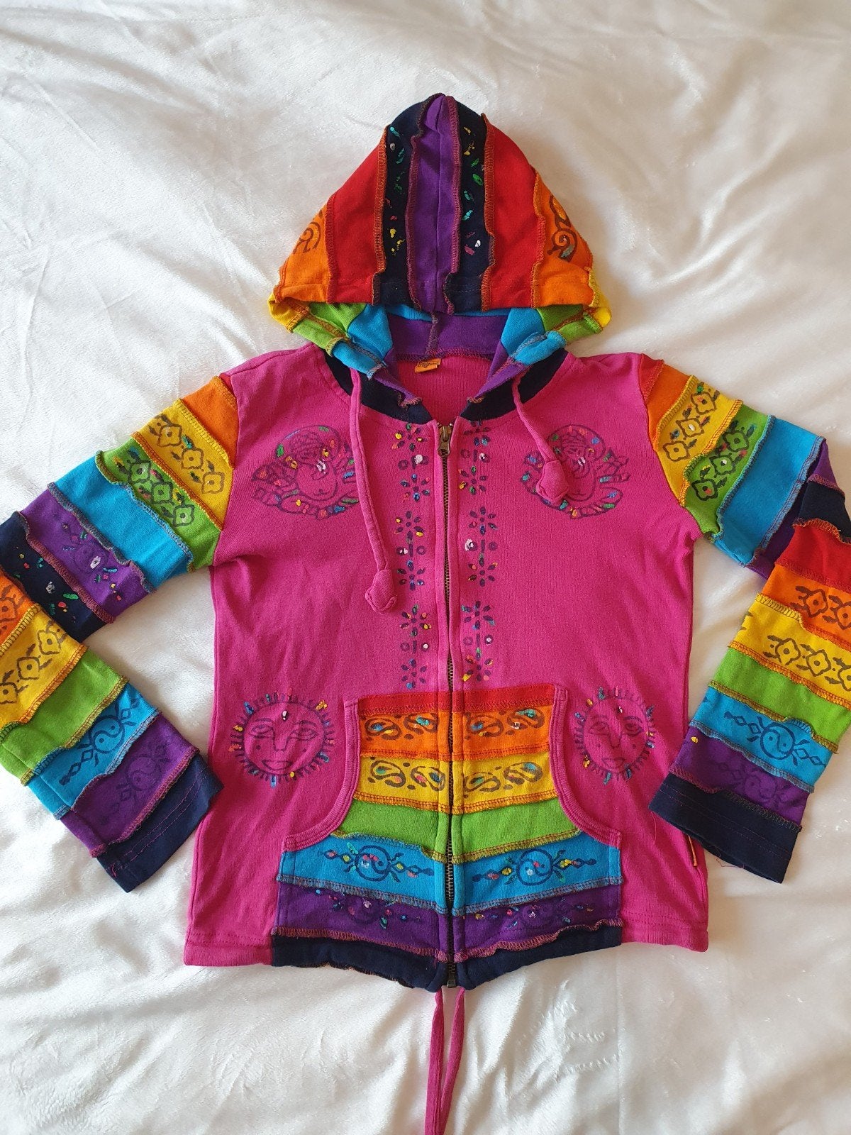 Hippie vest met fuchsia en regenboogkleuren, Maat 38/40 (M), Couleurs du Monde, Ophalen of Verzenden, Roze