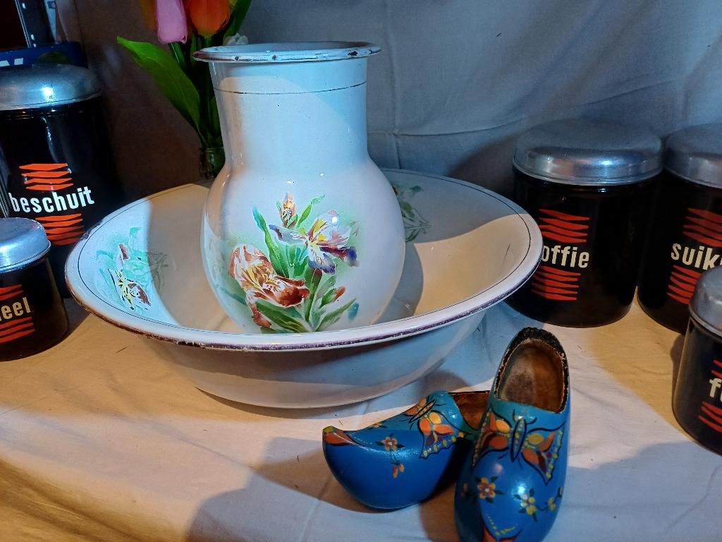 Emaille lampetset met vioolmotief, Antiek en Kunst, Ophalen of Verzenden