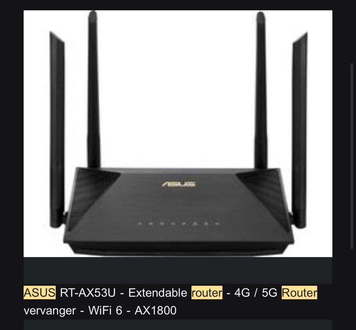 Asus RT-AX53U router te koop (nieuw), Computers en Software, Routers en Modems, Ophalen of Verzenden, Nieuw, Router