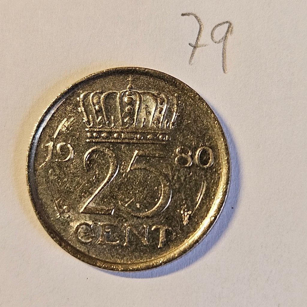 79 ƒ 0,25 Kwartje Juliana 25 cent 1980 CIR, Ophalen of Verzenden, Koningin Juliana, 25 cent, Losse munt