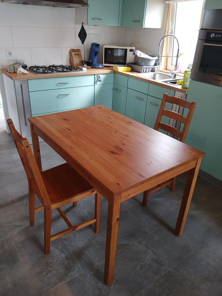 Te koop tafel met 4 stoelen, Ophalen of Verzenden, Rechthoekig, 50 tot 100 cm