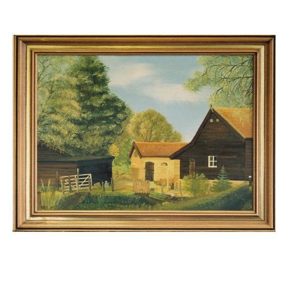 Schilderij een boerderij in Sinoutskerke Zeeland., Ophalen, Paneel, Landschap, Klassiek