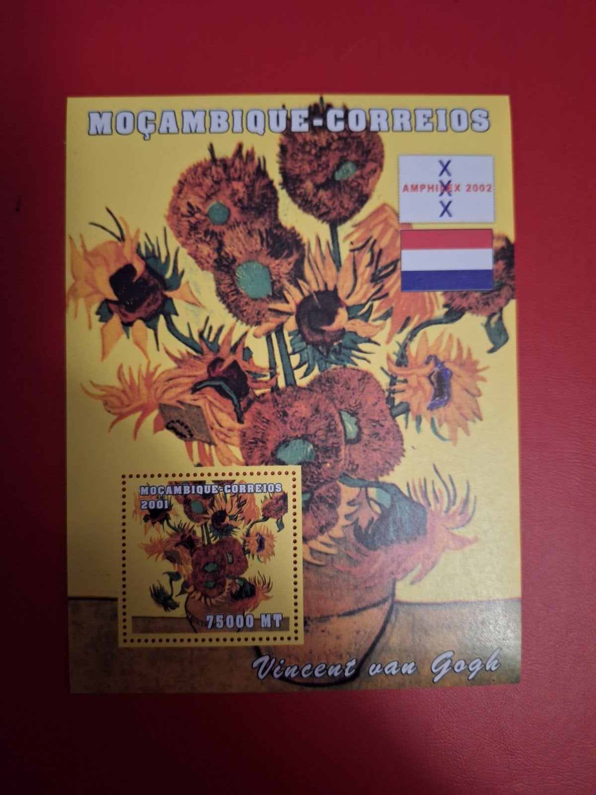 Mozambique postzegelvel Vincent van Gogh Zonnebloemen, Ophalen of Verzenden