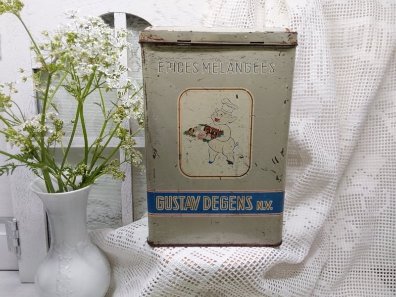 Oude specerijen blik, Verzamelen, Blikken, Ophalen of Verzenden, Gebruikt, Overige