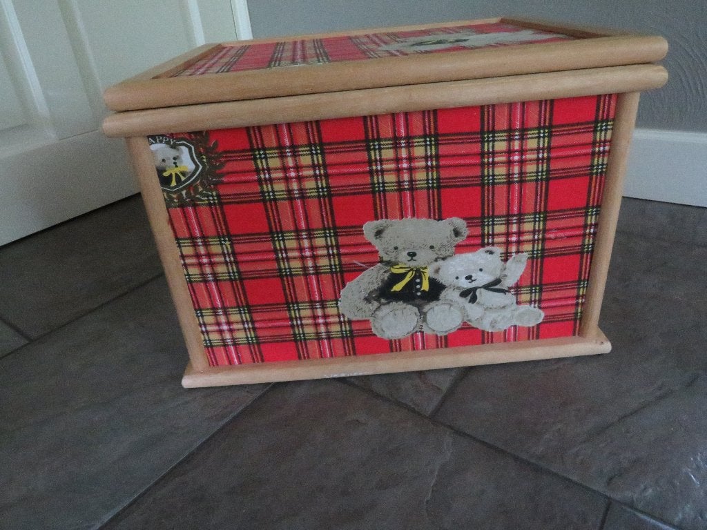 vintage kist met beren opdruk, Ophalen, Gebruikt, 50 tot 100 cm, Minder dan 50 cm