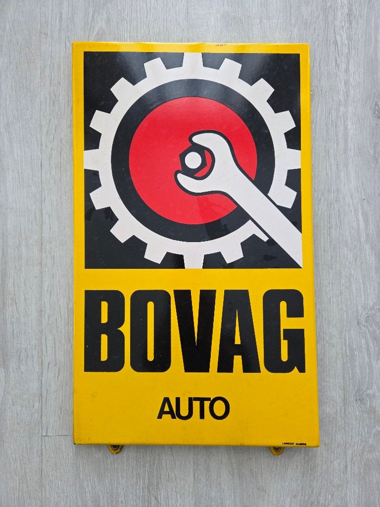 Bovag auto reclamebord Emaille Vintage Garage, Ophalen, Gebruikt, Reclamebord