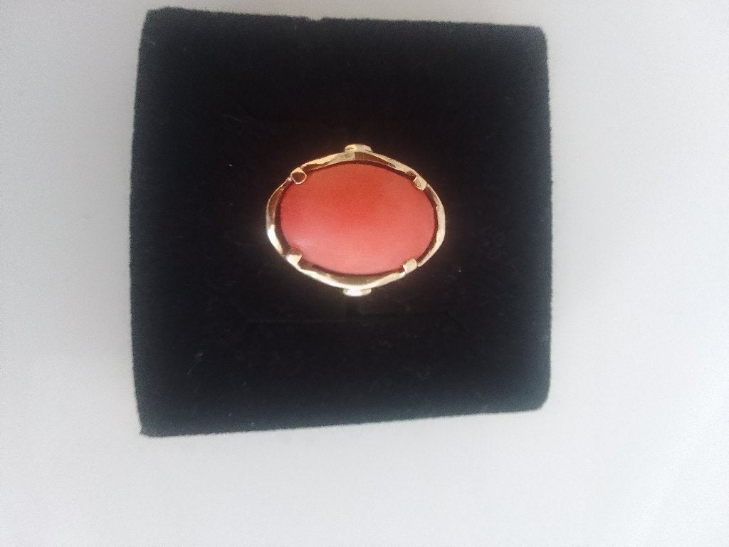 14 Karaat gouden ring bloedkoraal, Sieraden, Tassen en Uiterlijk, Verzenden, Zo goed als nieuw, 17 tot 18, Dame