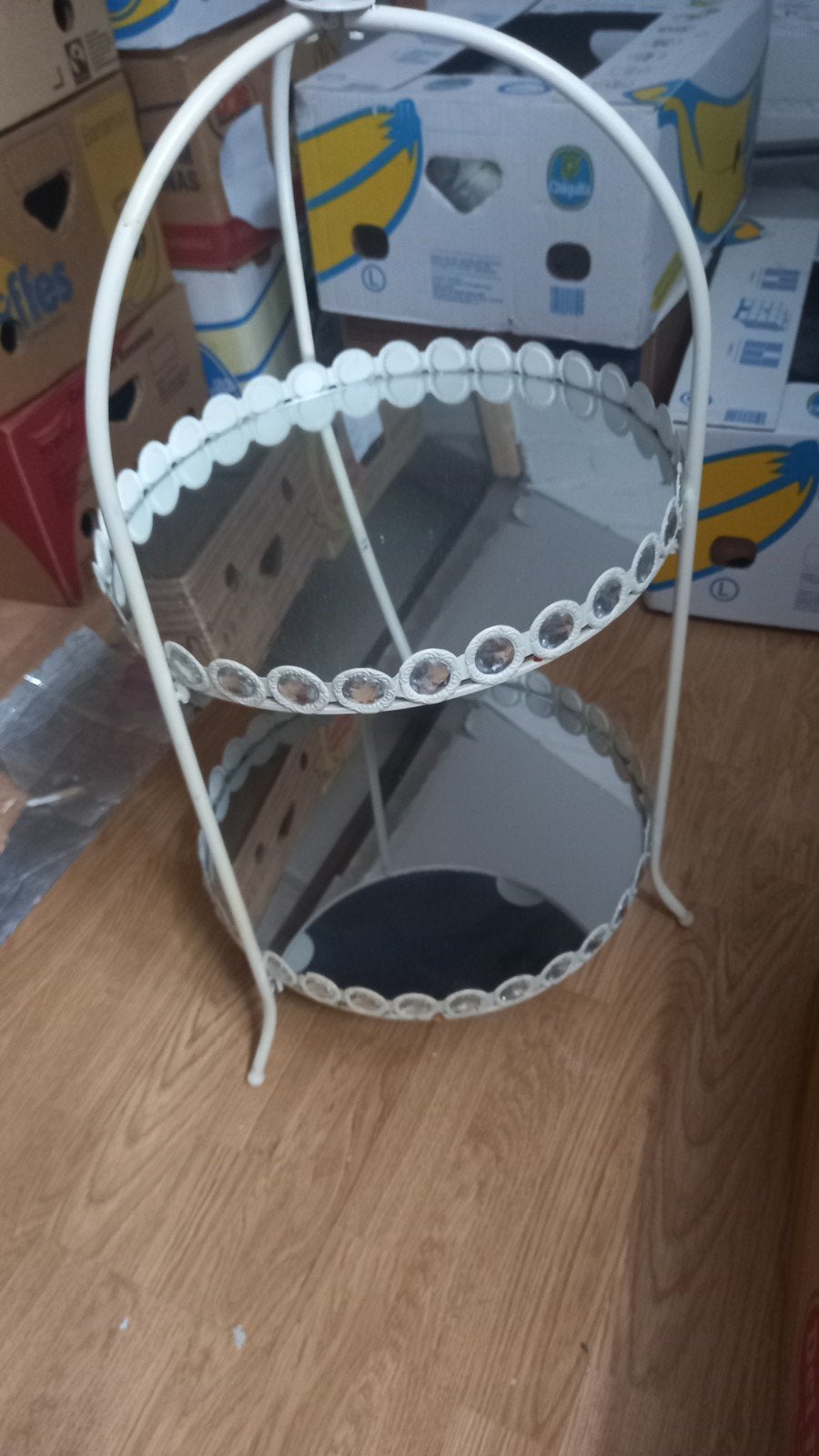 Grote etagère met spiegelplateaus, 90 cm hoog, Huis en Inrichting, Ophalen, Gebruikt, Etagère, Metaal