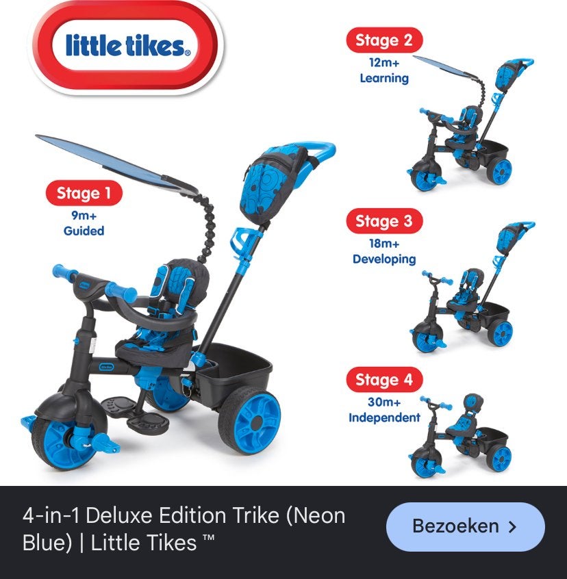 Little Tikes 4-in-1 Deluxe Driewieler met Duwstang