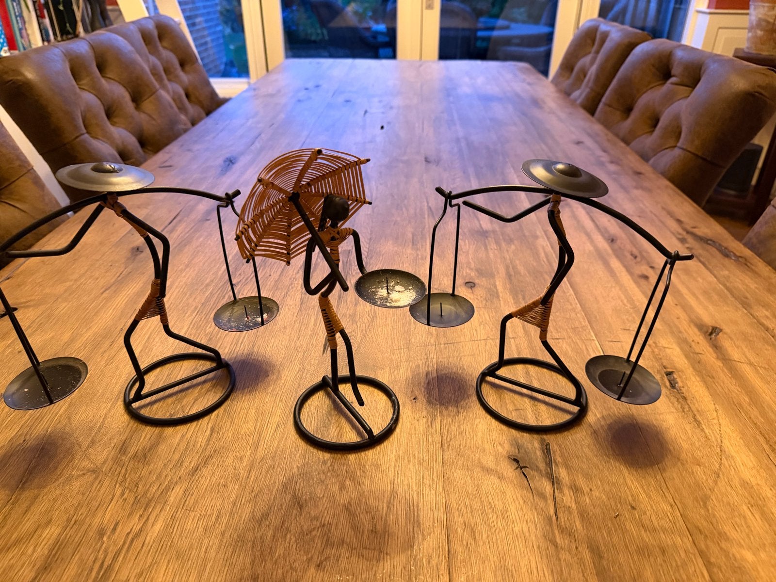 Set van 3 decoratieve kaarsenstandaards, Huis en Inrichting, Ophalen, Gebruikt, Zwart, Metaal
