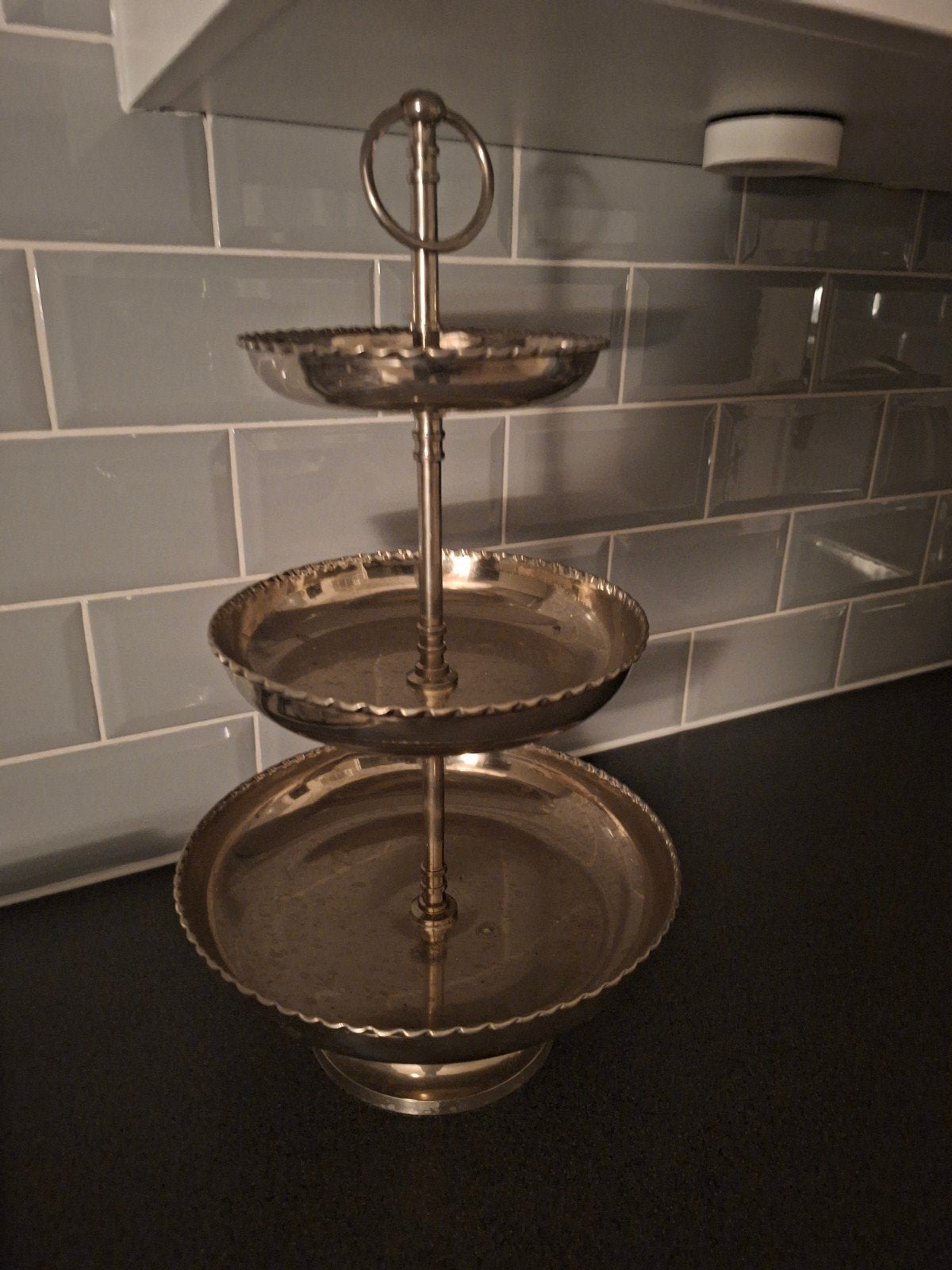 Vintage Zilverkleurige Etagère - 3 Lagen, Antiek en Kunst, Ophalen of Verzenden