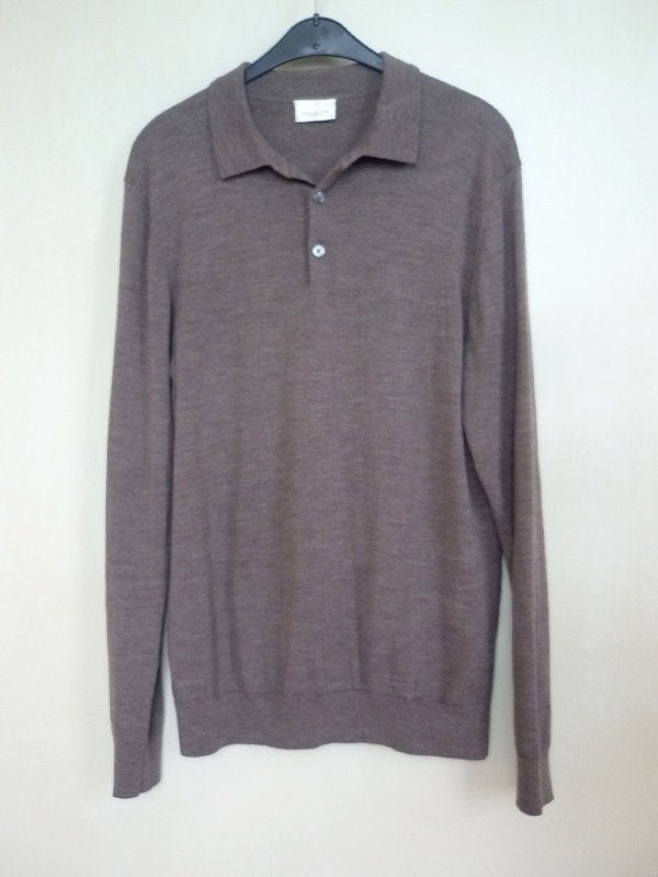 Profuomo polo lange mouw, 100% merino wol, bruin, maat L, Maat 52/54 (L), Bruin, Ophalen of Verzenden, Profuomo