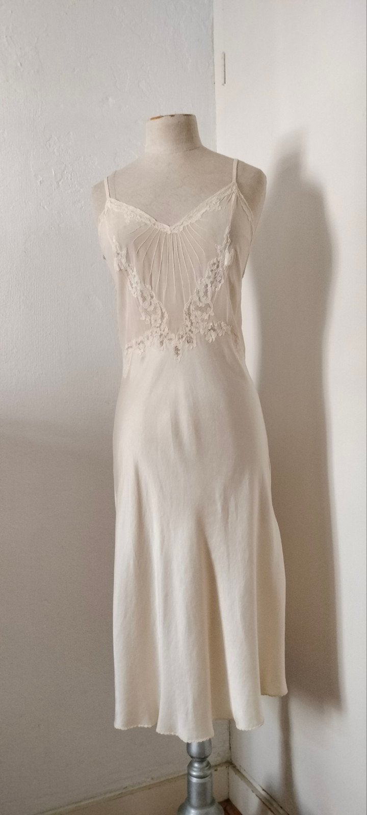Vintage jaren '30-'40 witte zijden slipdress met kant, Wit, Ophalen of Verzenden, Zo goed als nieuw, Vintage