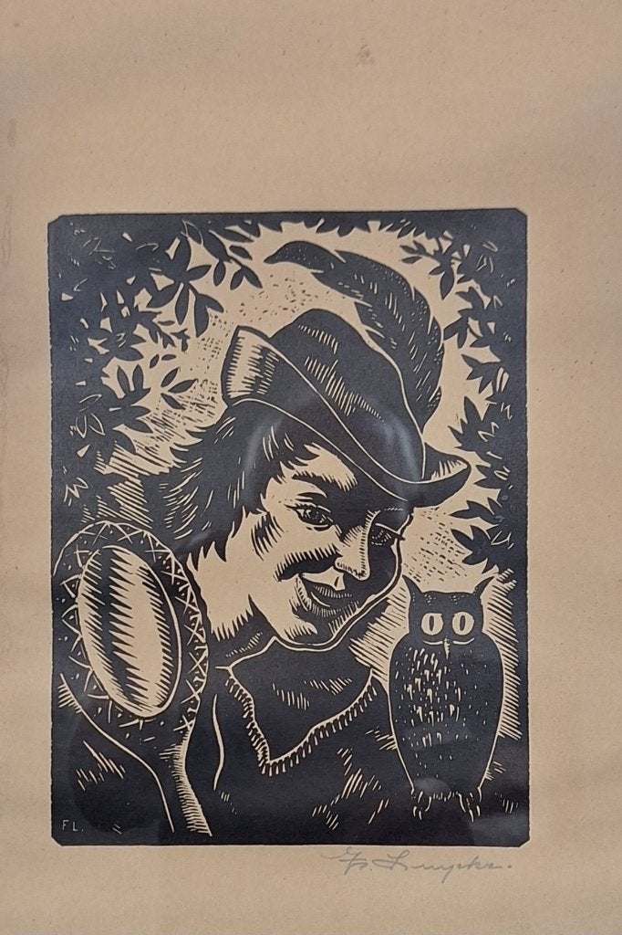 * Houtgravure Frans Luyckx 1923/1997, Antiek en Kunst, Kunst | Schilderijen | Klassiek, Portret of Personen, Realistisch, Overige technieken