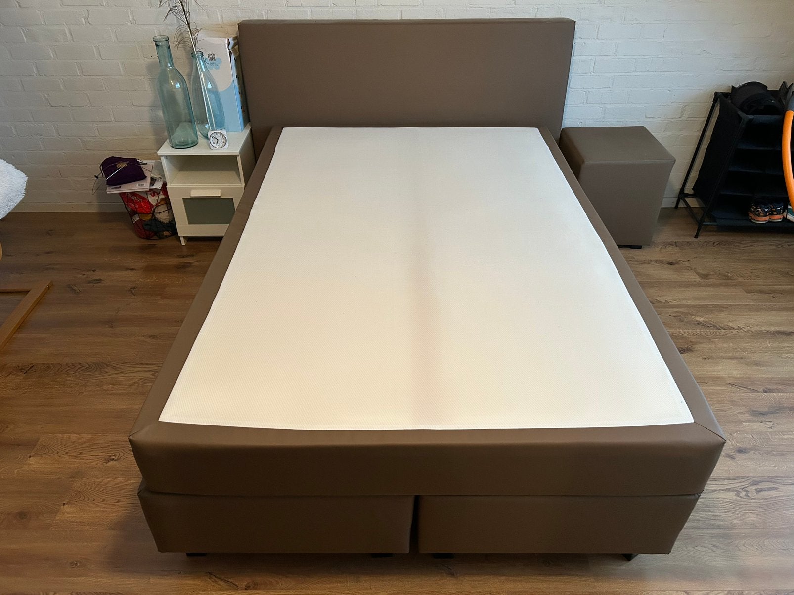 Boxspring twijfelaar, Huis en Inrichting, Ophalen, Gebruikt, Bruin, 140 cm