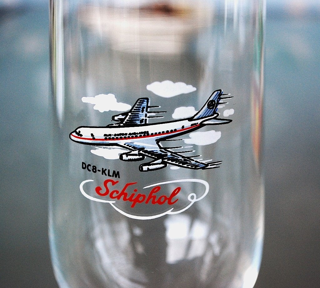 Vliegtuig Super DC 8 KLM op Schiphol 1967 Glas Vintage, Ophalen of Verzenden