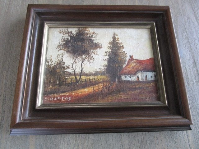Schilderijtje olieverf op doek 34 x 28cm door Dirk Roedas, Doek, Ophalen of Verzenden, Landschap, Olieverf