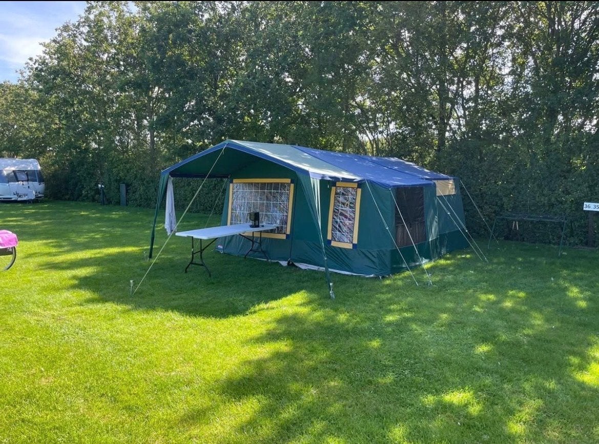 Ruime Cabanon vouwwagen met voortent, luifel en keuken, Caravans en Kamperen, Vouwwagens, Ophalen, Meerkleurig, Cabanon, Aanwezig