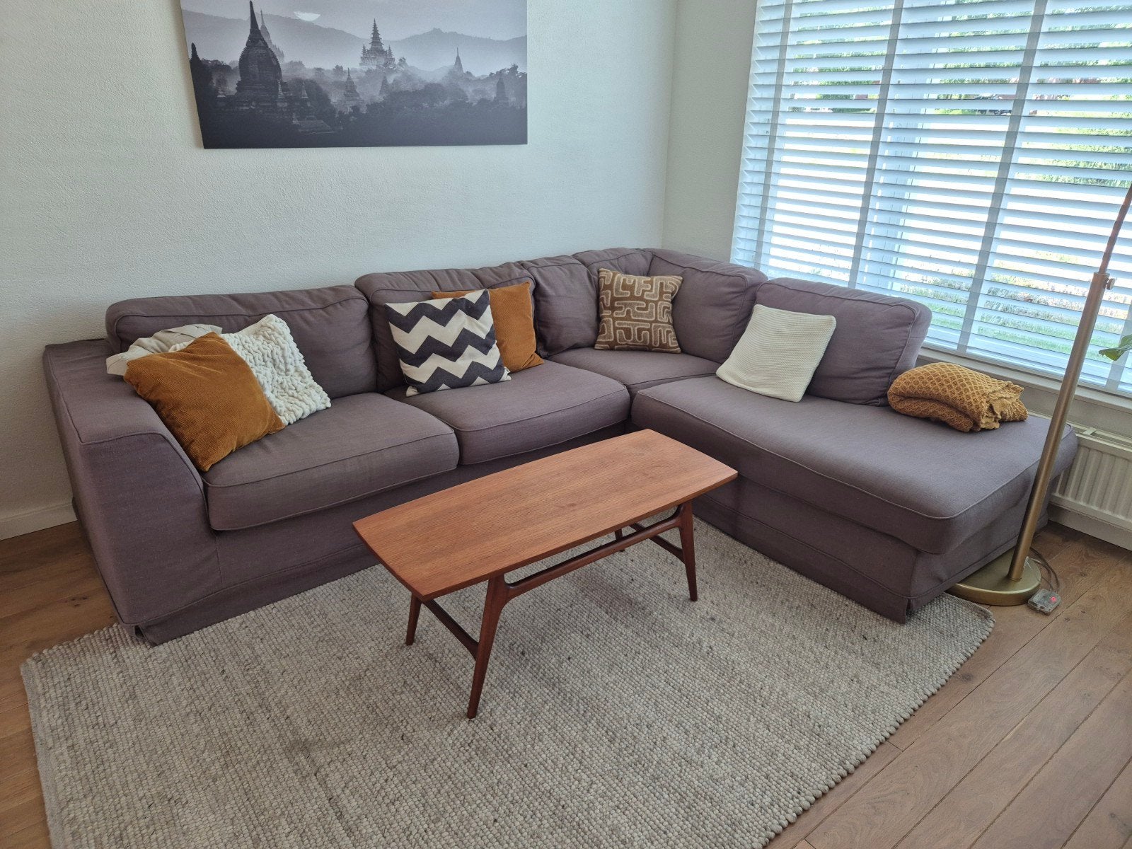 Comfortabele hoekbank stof taupe Trendhopper, Huis en Inrichting, Banken | Bankstellen, 250 tot 300 cm, Gebruikt, Hoekbank, Ophalen of Verzenden
