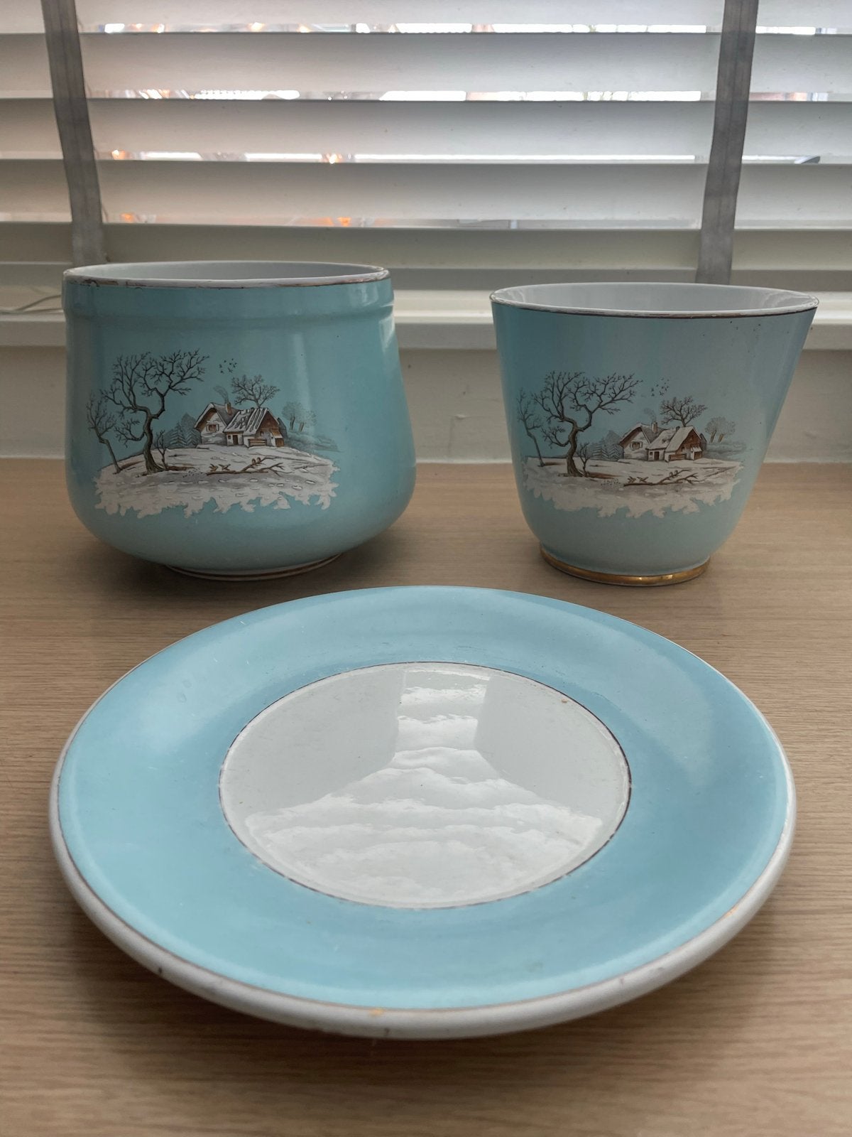 Vintage P. Regout & Co Maastricht Cachepot Set Pastel Blauw, Ophalen of Verzenden
