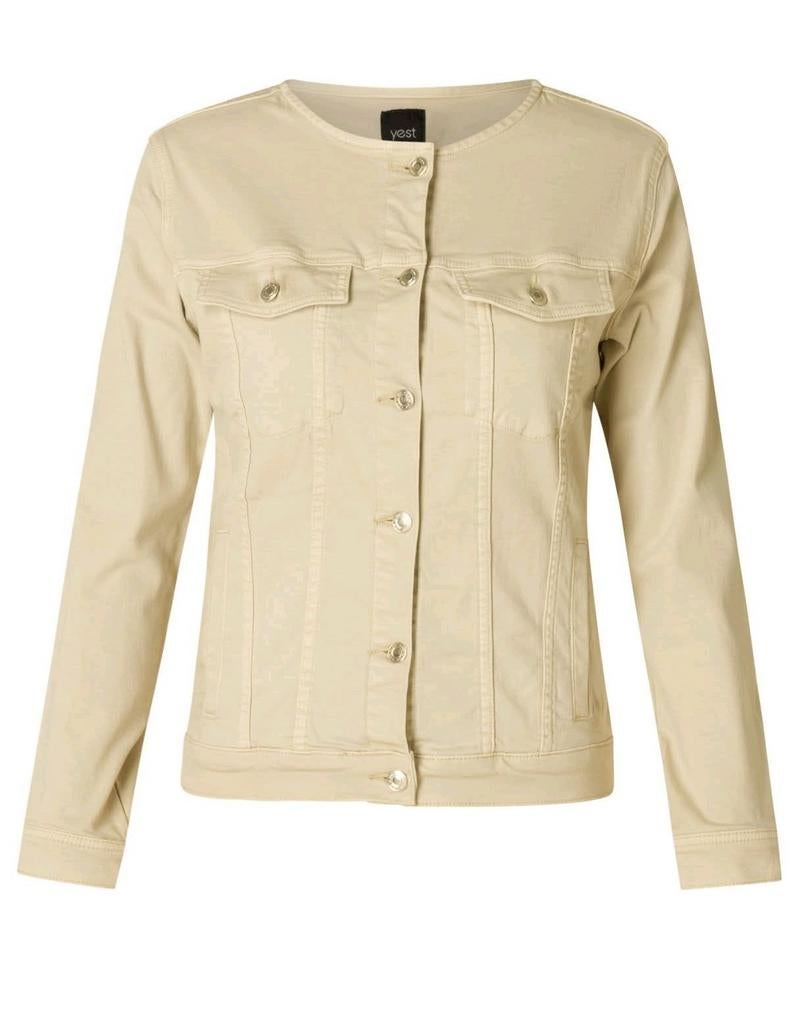 Beige denim jack Vivian van Yest Curve Maat 48 (1), Beige, Yest Curve, Maat 46/48 (XL) of groter, Nieuw