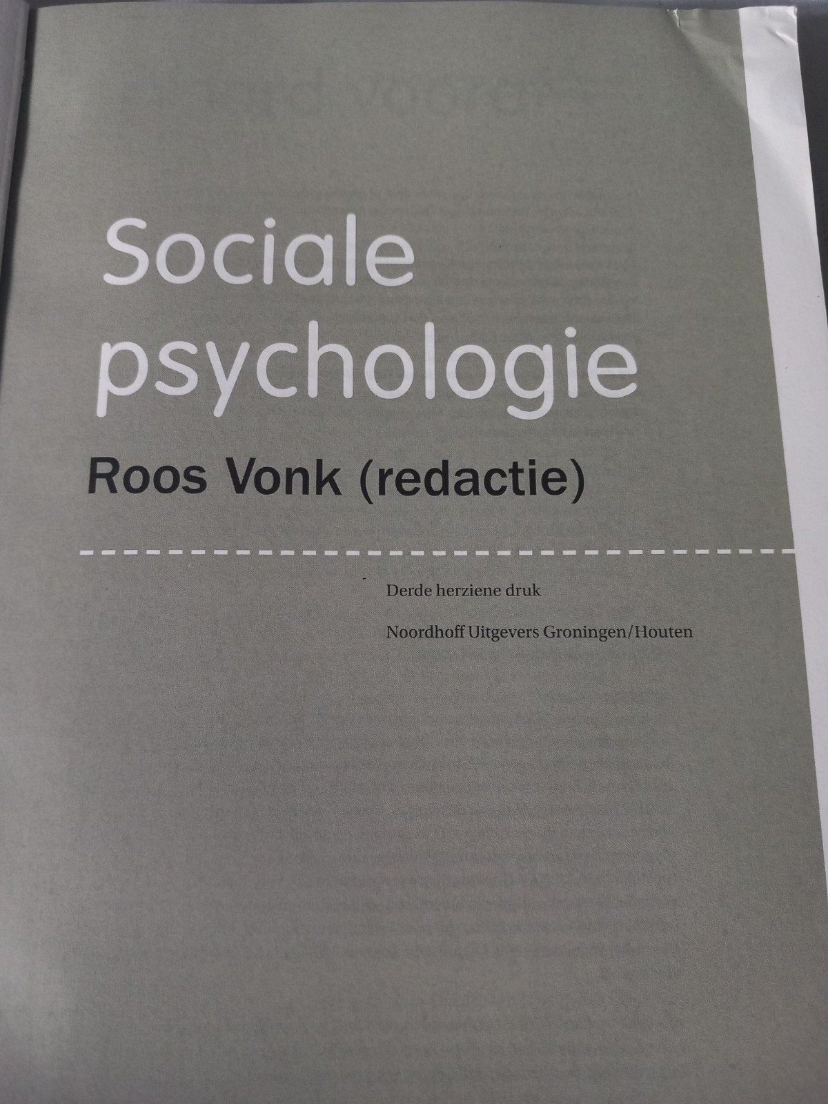 Boek Sociale Psychologie - Roos Vonk (redactie), Boeken, Roos Vonk, Zo goed als nieuw, Gamma, HBO