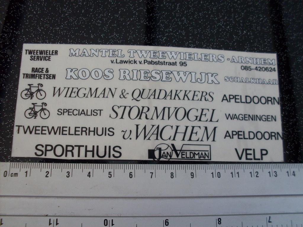 ruit sticker Mantel arnhem koos riesewijk schalkhaar, Verzamelen, Verzenden, Zo goed als nieuw, Bedrijf of Vereniging