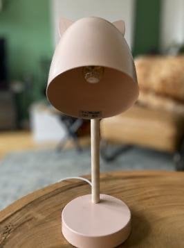 Leuke roze tafellamp met kattenoortjes - E14 fitting, Ophalen, Met schakelaar, Kinderlamp, E14 (klein)