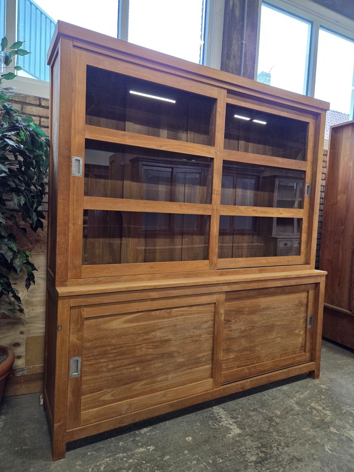 prachtige schoolkast ~ buffetkast ~ vitrinekast ~ boekenkast, Ophalen, Met deur(en), 200 cm of meer, Glas
