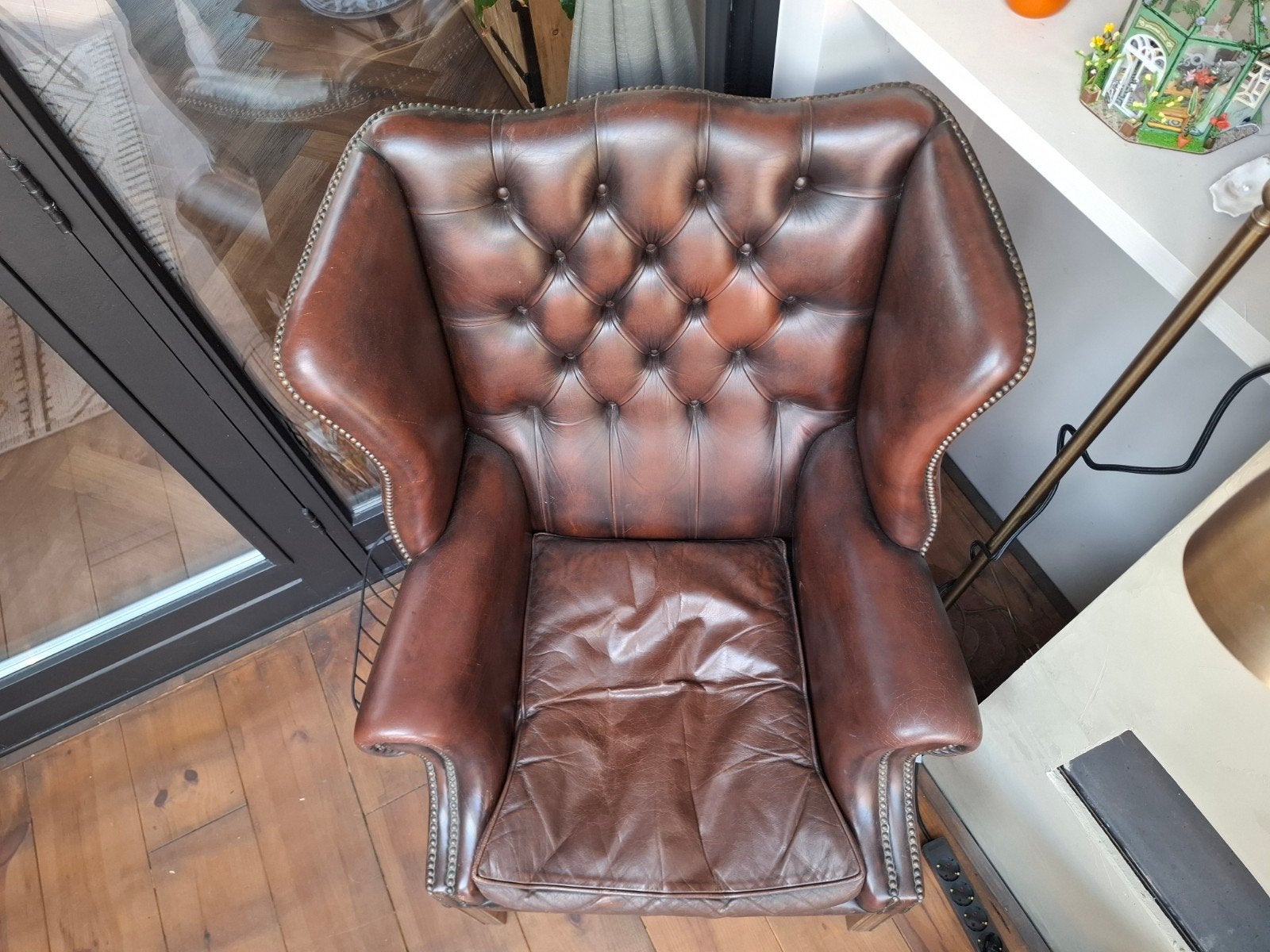 Chesterfield stoel bruin, Huis en Inrichting, Ophalen, Gebruikt, 75 tot 100 cm, Leer