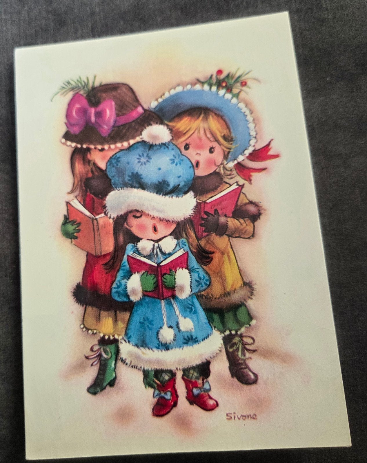 Vintage Kerstkaart - Zingende Kinderen, Verzenden, 1960 tot 1980, Ongelopen, Feest(dag)