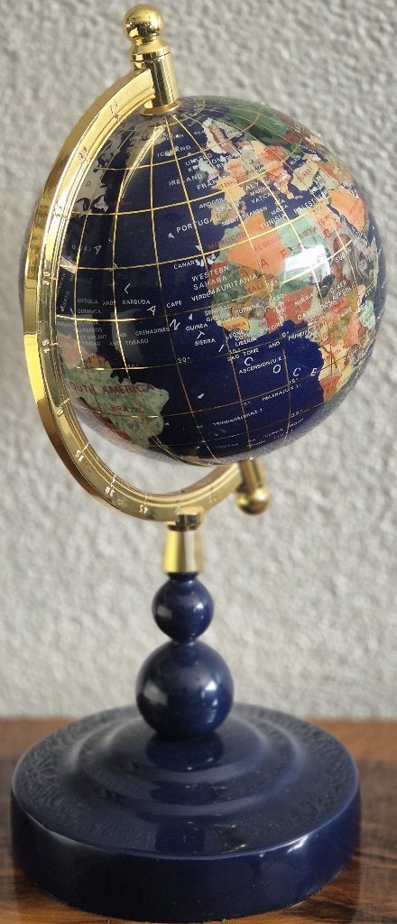 Lapis Lazul handgemaakte globe wereldbol met edelstenen, Ophalen of Verzenden, Zo goed als nieuw