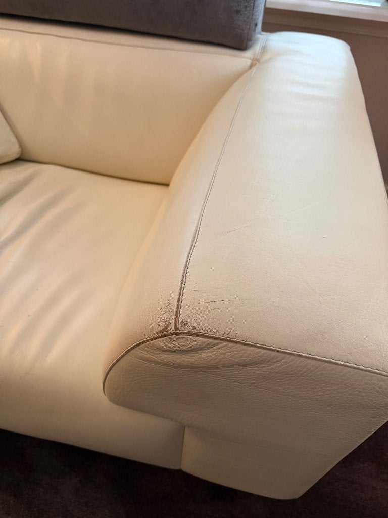 Foto 7 van Leolux Howlo design fauteuil – crème leer / grijze stof