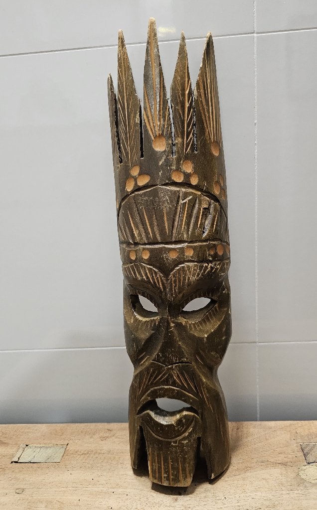 LEUK HOUTEN MASKER, Handgemaakt, 20 - 50 cm, Hout, Bruin