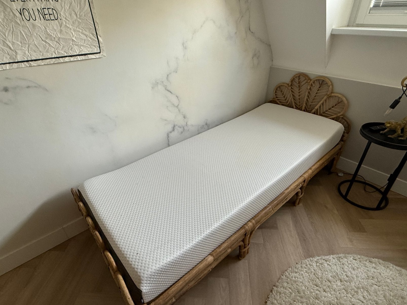 Rotan eenpersoonsbed met uniek hoofdeinde, Overige materialen, Gebruikt, Eenpersoons, Bruin