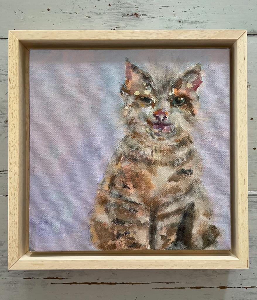 Acryl poesje in baklijst, Ophalen of Verzenden