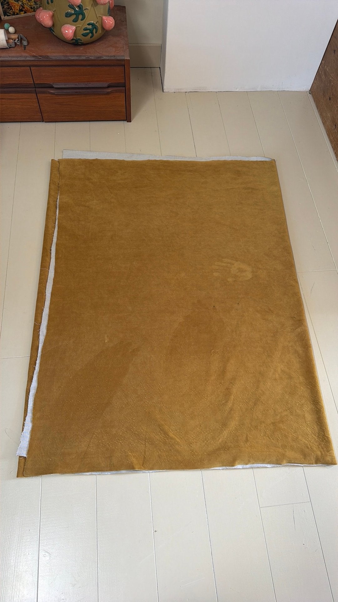 Grote lap stof oker/mosterd voor meubels of zware gordijnen, Ophalen of Verzenden, Zo goed als nieuw, Rechthoekig, 200 cm of meer