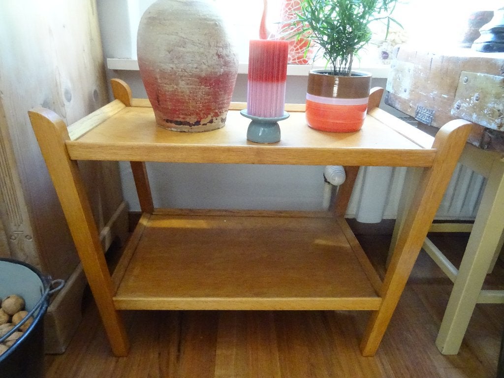 vintage tafel - tafeltje met onderblad, Gebruikt, 55 tot 75 cm, Rechthoekig, Ophalen