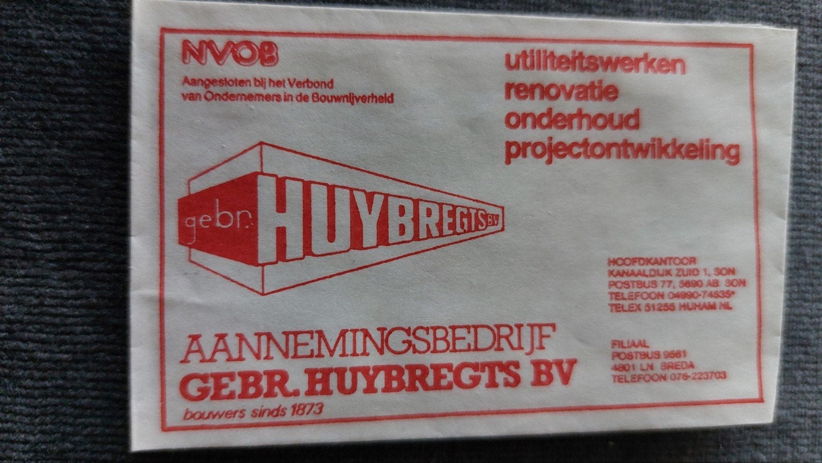 Son/Breda, Gebr.Huybregts B.V. aannemingsbedrijf, Verzenden, Nederland