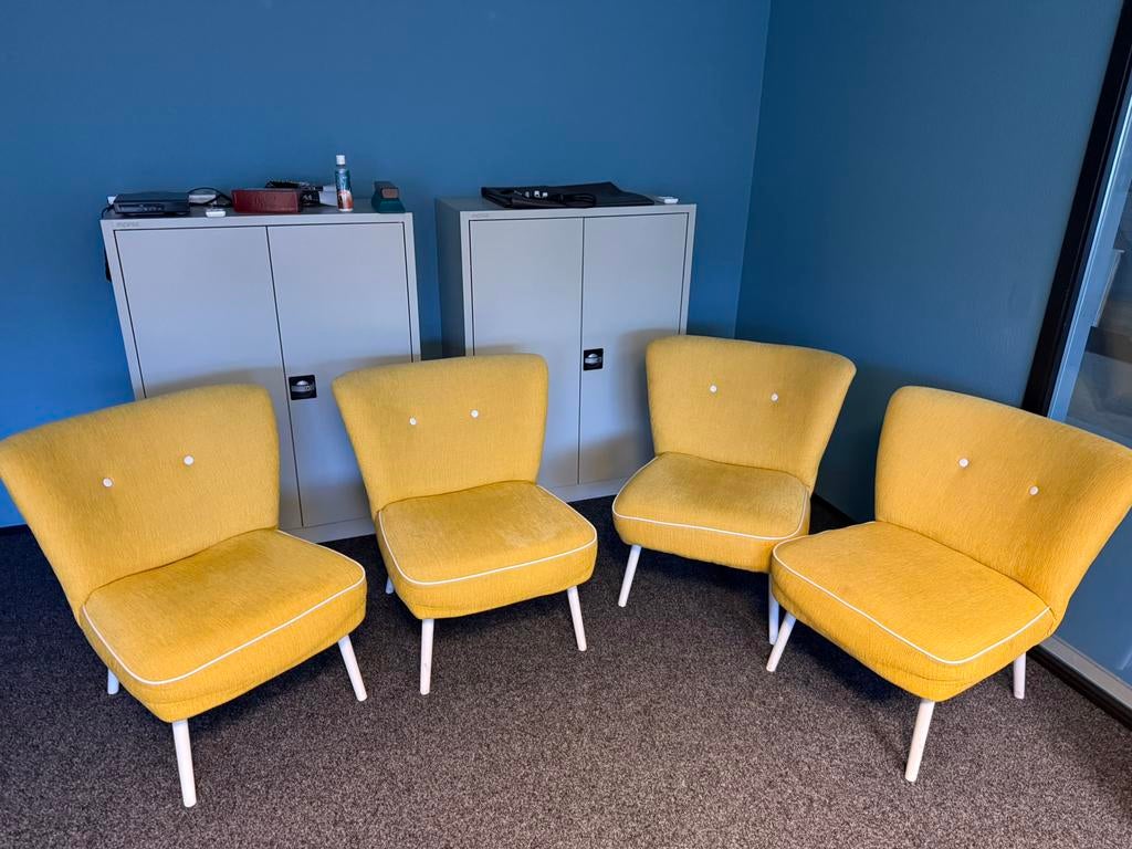 Gele kuipstoelen retro vintage, Ophalen, Gebruikt, Overige kleuren, Vier