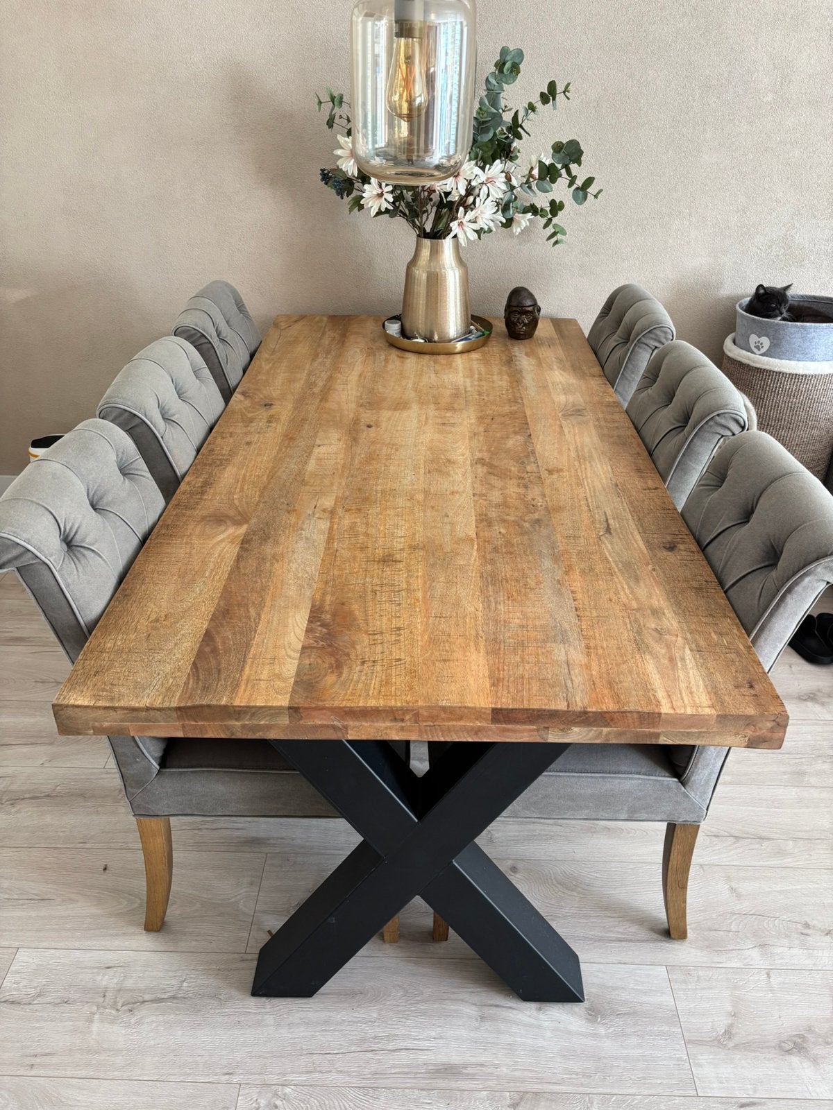 Eettafel industrieel mango hout 100 bij 200, Huis en Inrichting, Tafels | Eettafels, Ophalen, 200 cm of meer, 50 tot 100 cm, Zo goed als nieuw