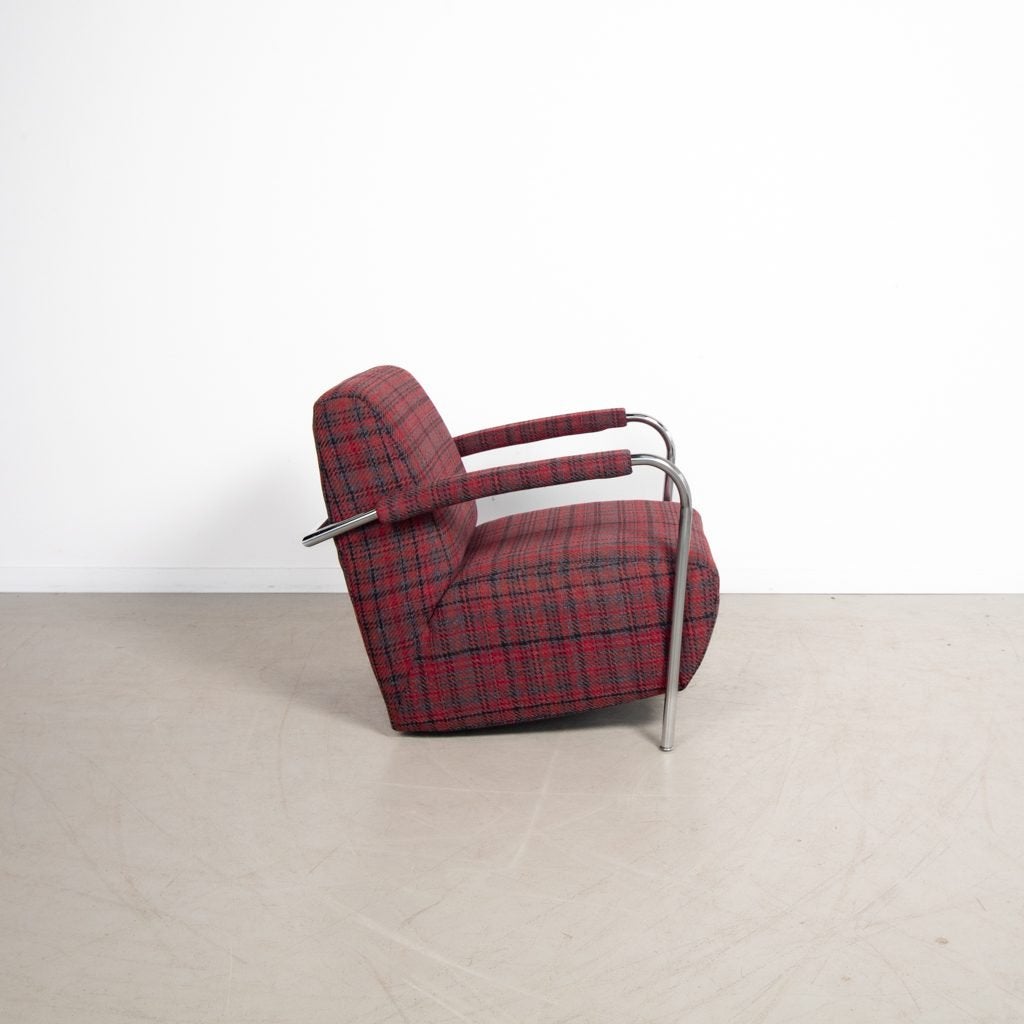 Leolux Scylla Laag Fauteuil Rood Geruit Stof, Niet ingevuld, Zo goed als nieuw, Niet ingevuld, Niet ingevuld