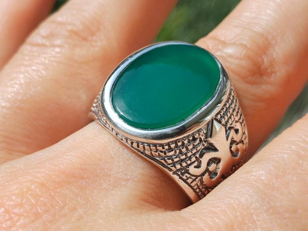 Vanoli 925 zilveren heren ring met groene agaat maat 21,5, Sieraden, Tassen en Uiterlijk, Ringen, Vanoli, 20 of groter, Amsterdam