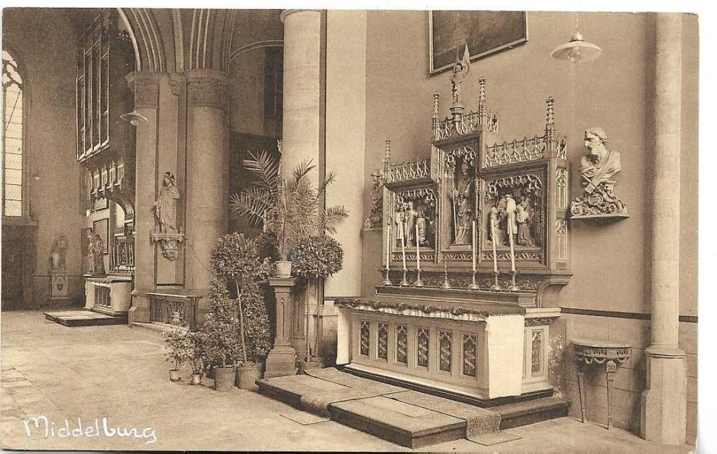 M164 Middelburg  Kerk Sint Hubertus Altaar, Ophalen of Verzenden, Ongelopen, Zeeland