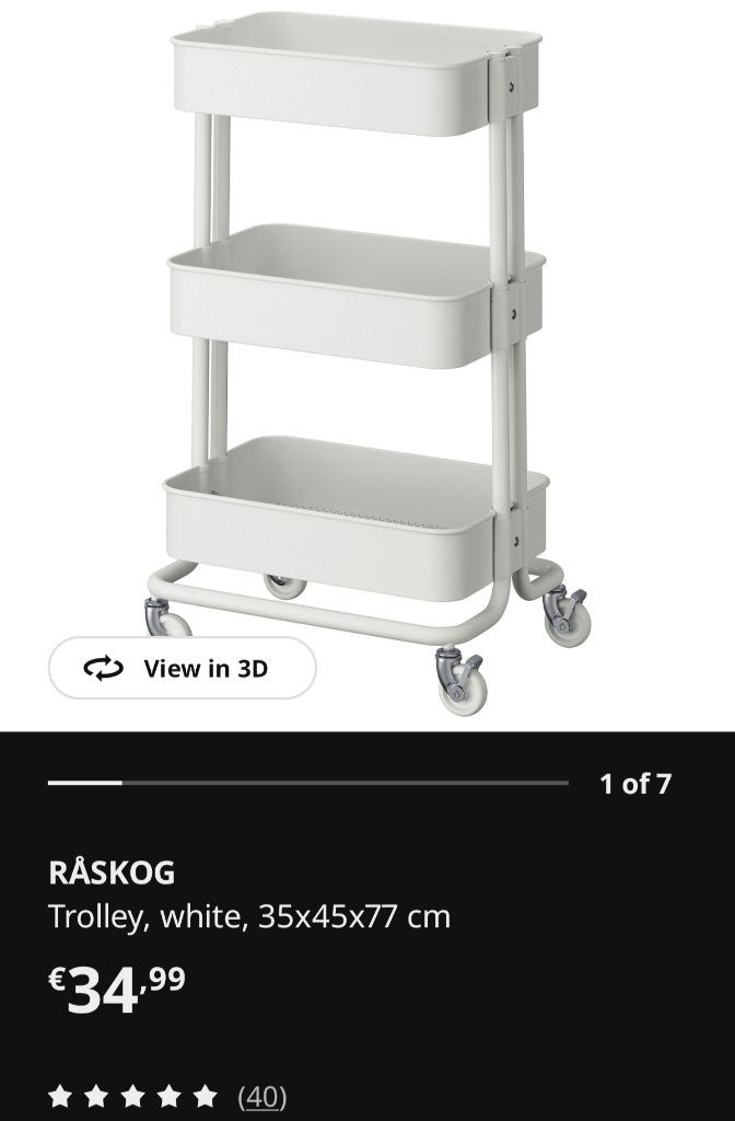 2 IKEA RASKOG trolleys - black and white, Ophalen, IKEA, Keukentrolley, Zo goed als nieuw