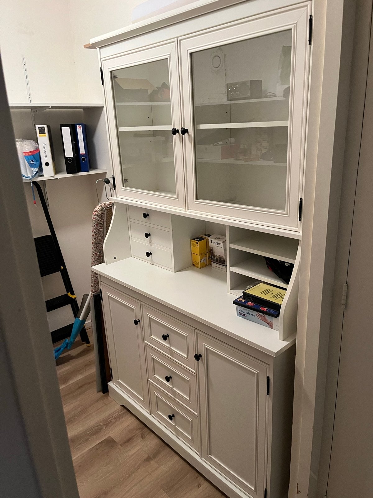 Witte secretaire/dressoir met vitrinekast - Landelijke stijl, Ophalen, Gebruikt, 50 tot 100 cm, Met lade(s)