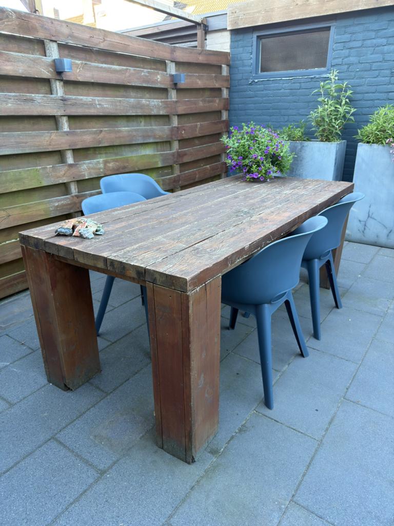 Tuintafel steigerhout,  opknapper., Ophalen, Gebruikt, Rechthoekig, Hout