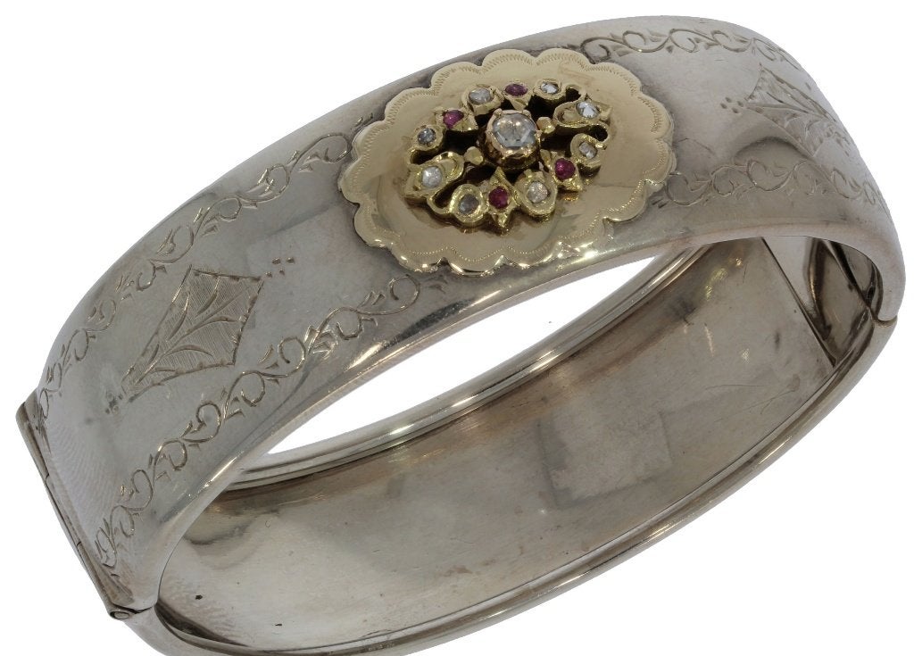 Diamant robijn exclusieve 14k armband goud zilver antiek, Ophalen of Verzenden, Goud, Armband, Met edelsteen