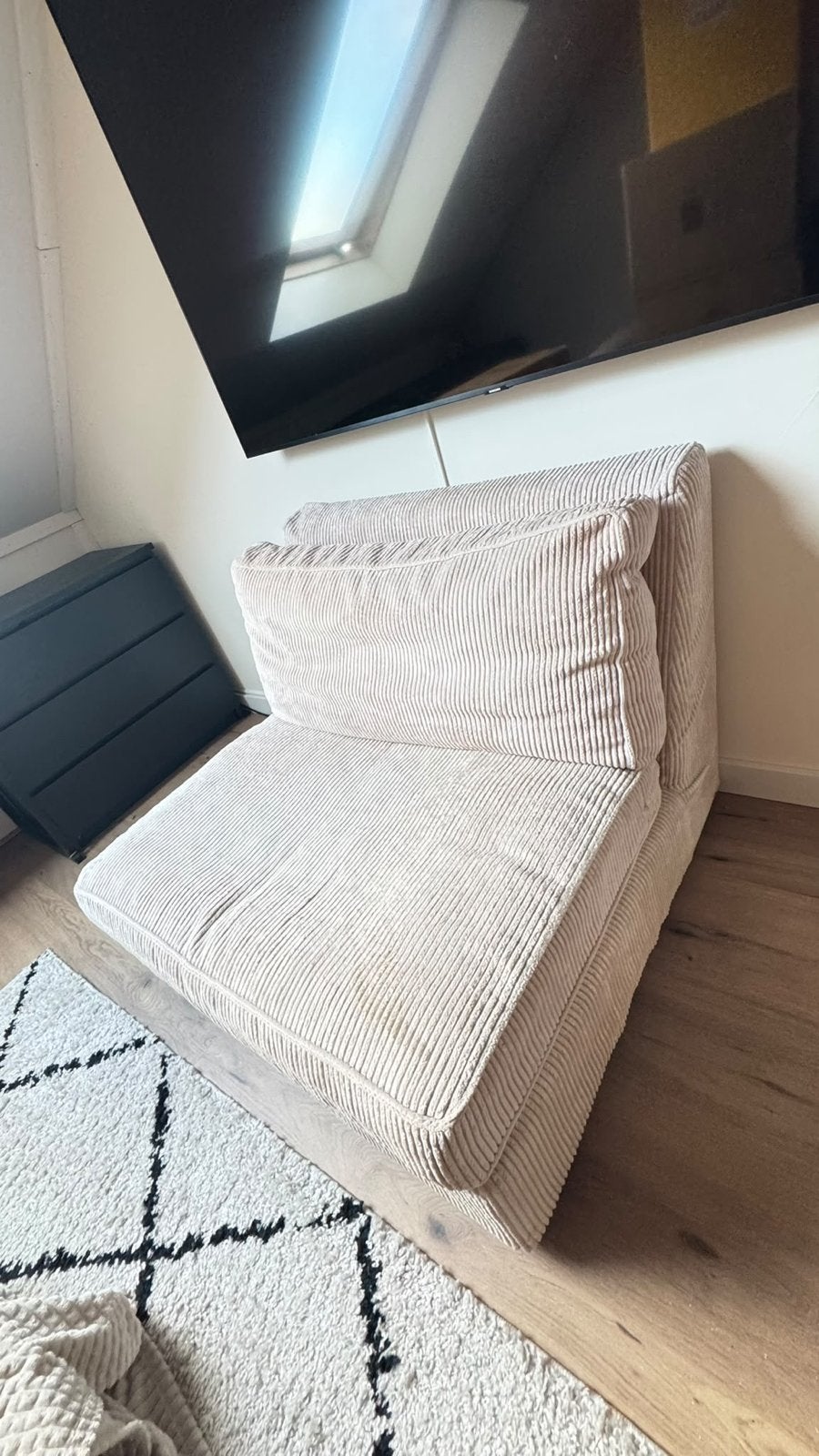 Comfortabele beige ribstof fauteuil, Ophalen, Gebruikt, Eenpersoons, Stof