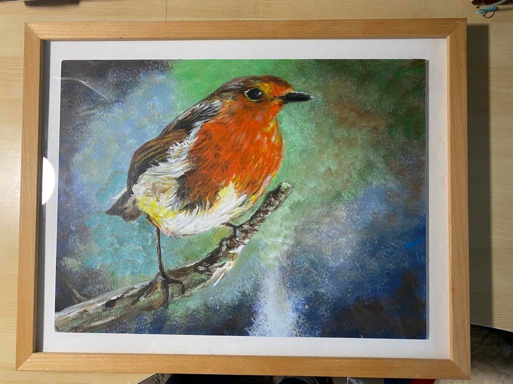 Schilderij roodborstje, Antiek en Kunst, Ophalen of Verzenden